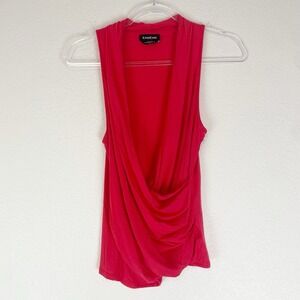 Bebe Red Draped V-neck Sleeveless Top Surplice Ruched Small Stretch Blouse USA